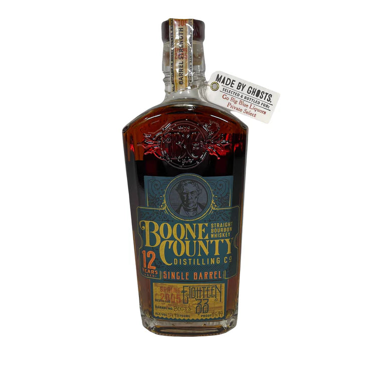Boone County 12 Year Old Single Barrel Barrel Strength Bourbon Made by Ghosts Go Big Blue Liquors 115.94 Proof