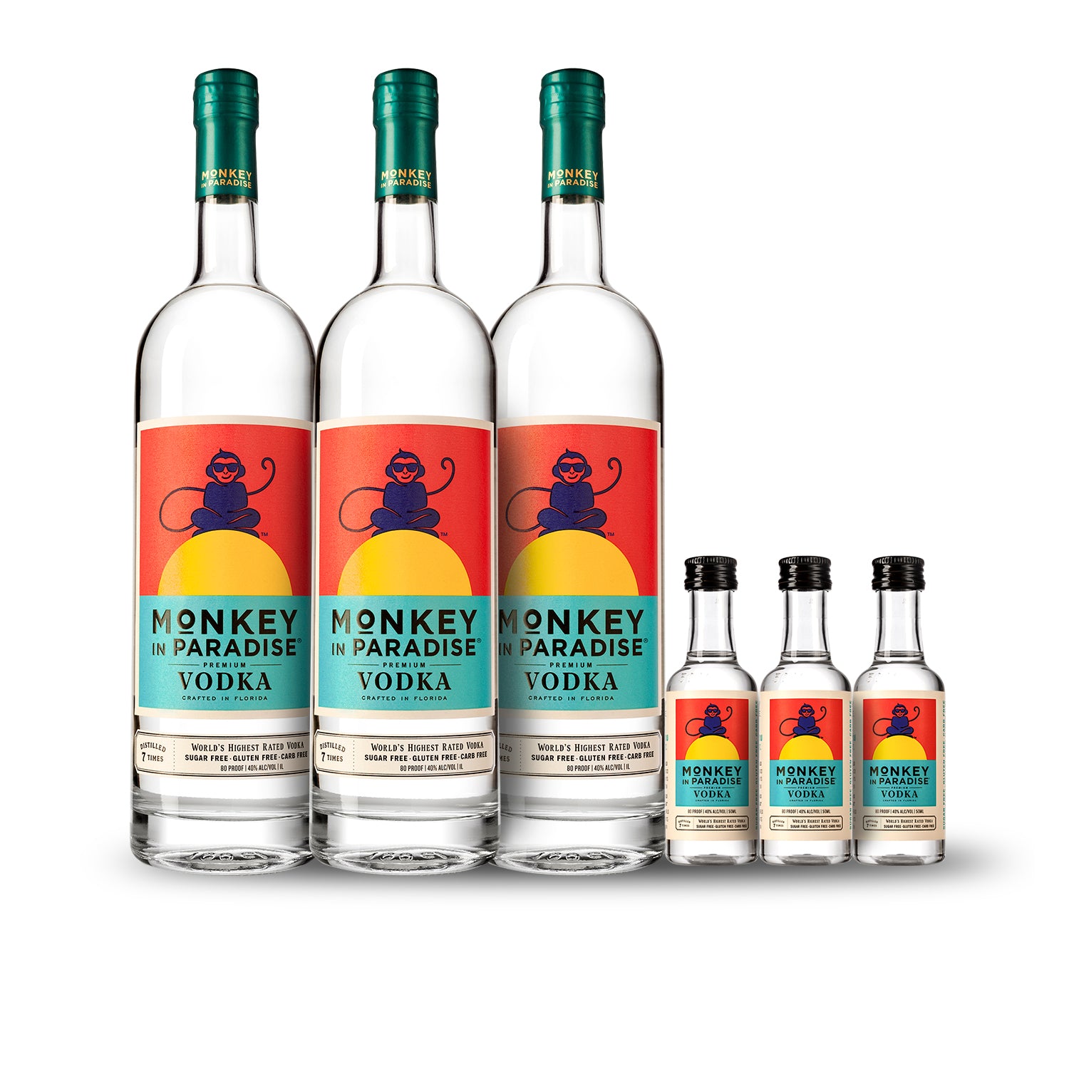 Monkey In Paradise Vodka 1-Liter (3) Pack Bundle w/Free Minis (3)