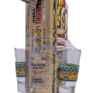 Tequila Trompeta Reposado Beaded with two shots glasses